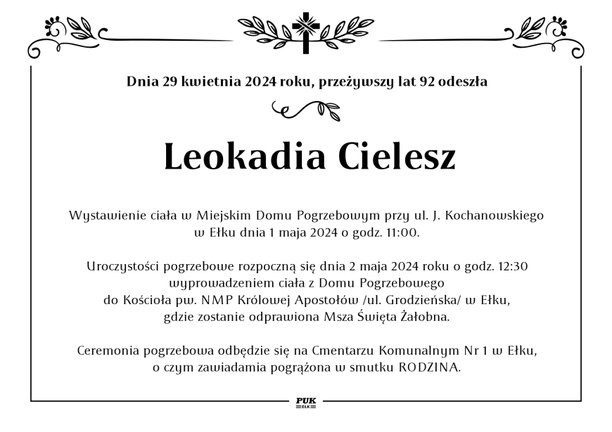Leokadia Cielesz - nekrolog